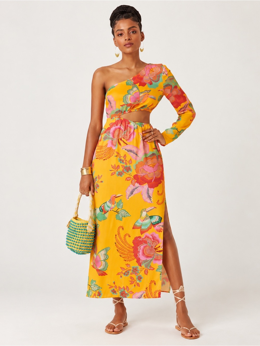 Anthropologie x Farm Rio Single Shoulder Maxi Dress XS NWT